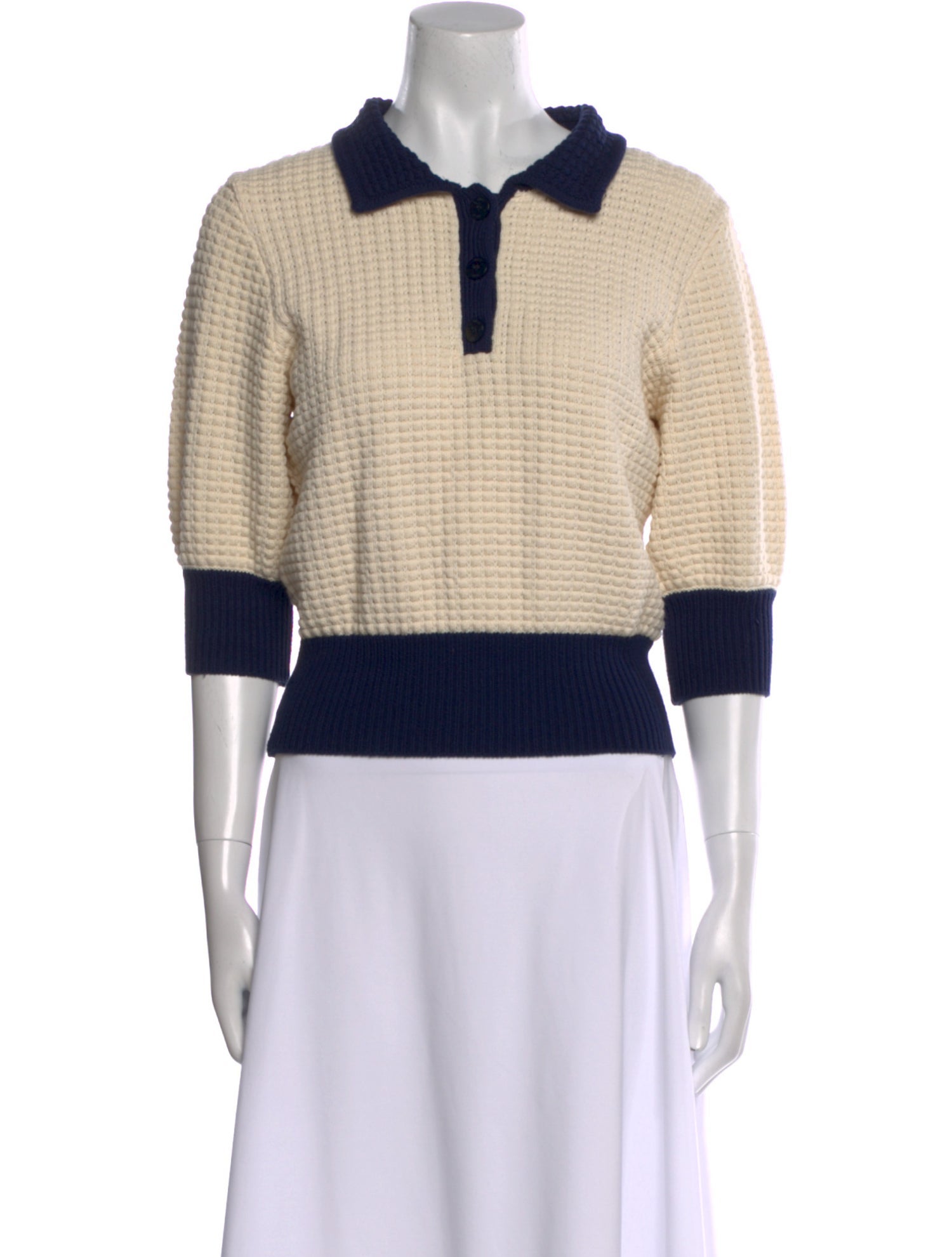 Staud Colorblock Pattern Crew Neck Sweater