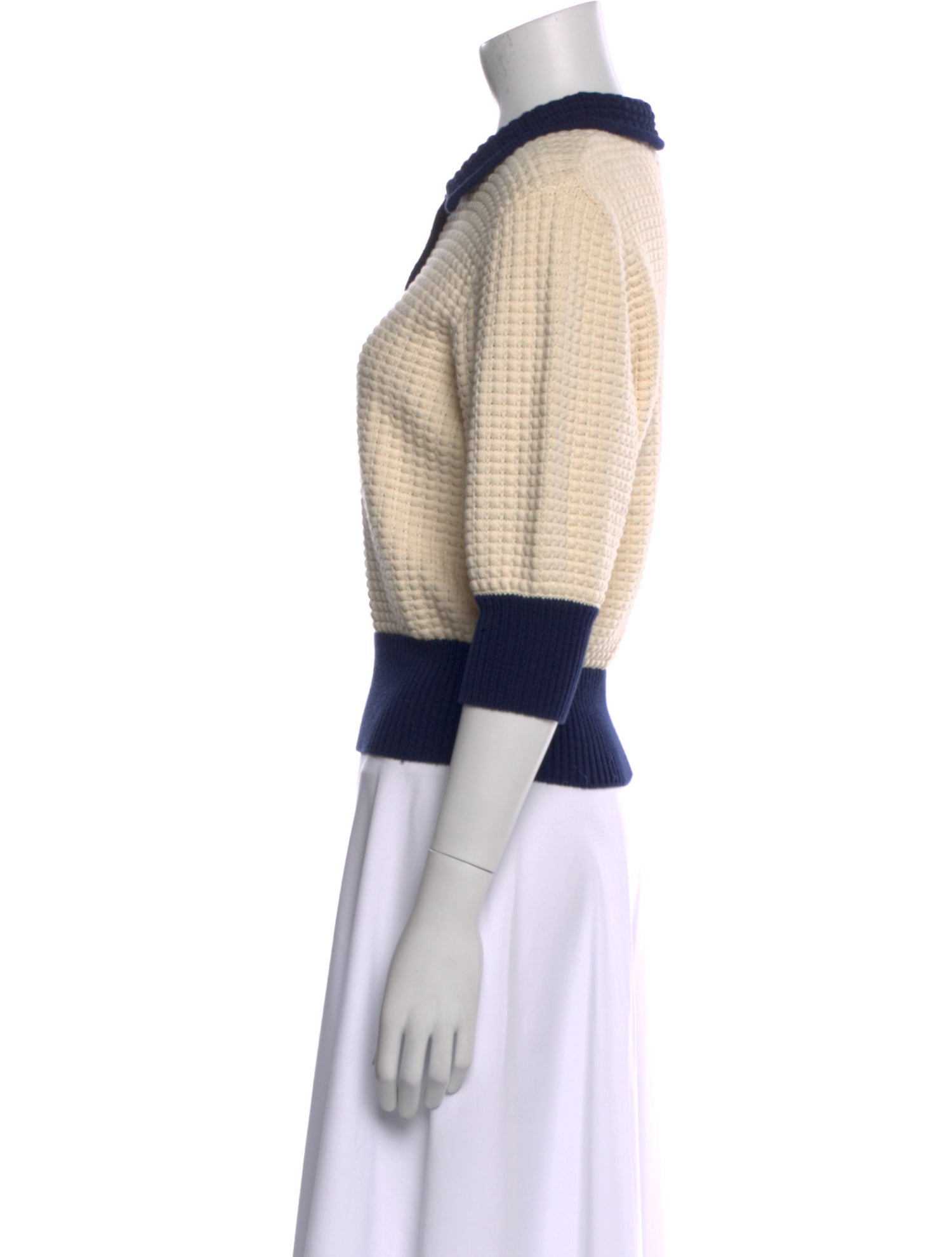 Staud Colorblock Pattern Crew Neck Sweater