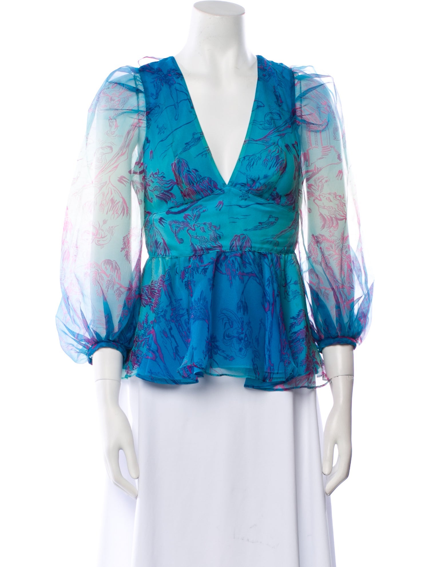 Staud Printed V-Neck Blouse