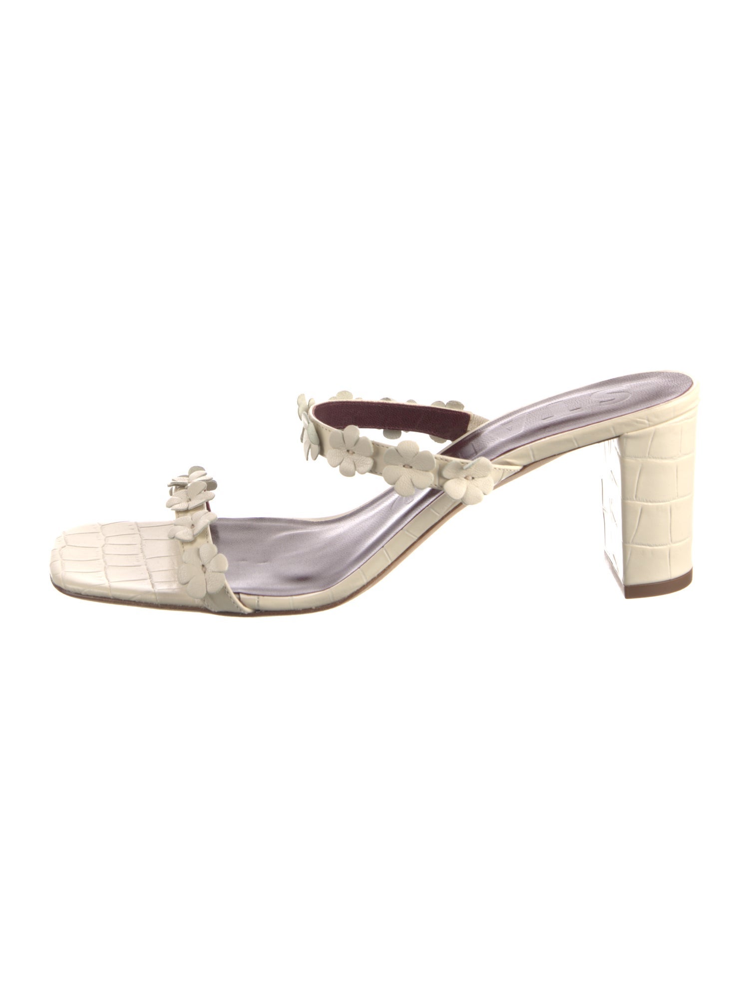 Staud Embossed Leather Ruffle Embellishment Slides