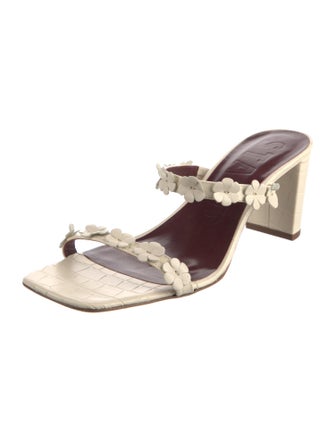 Staud Embossed Leather Ruffle Embellishment Slides