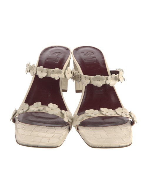 Staud Embossed Leather Ruffle Embellishment Slides