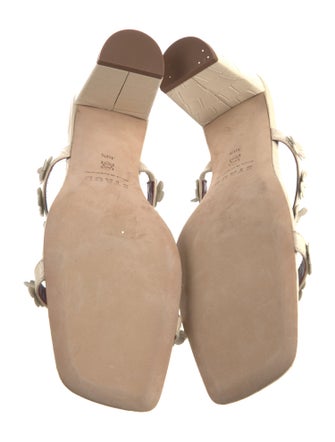 Staud Embossed Leather Ruffle Embellishment Slides