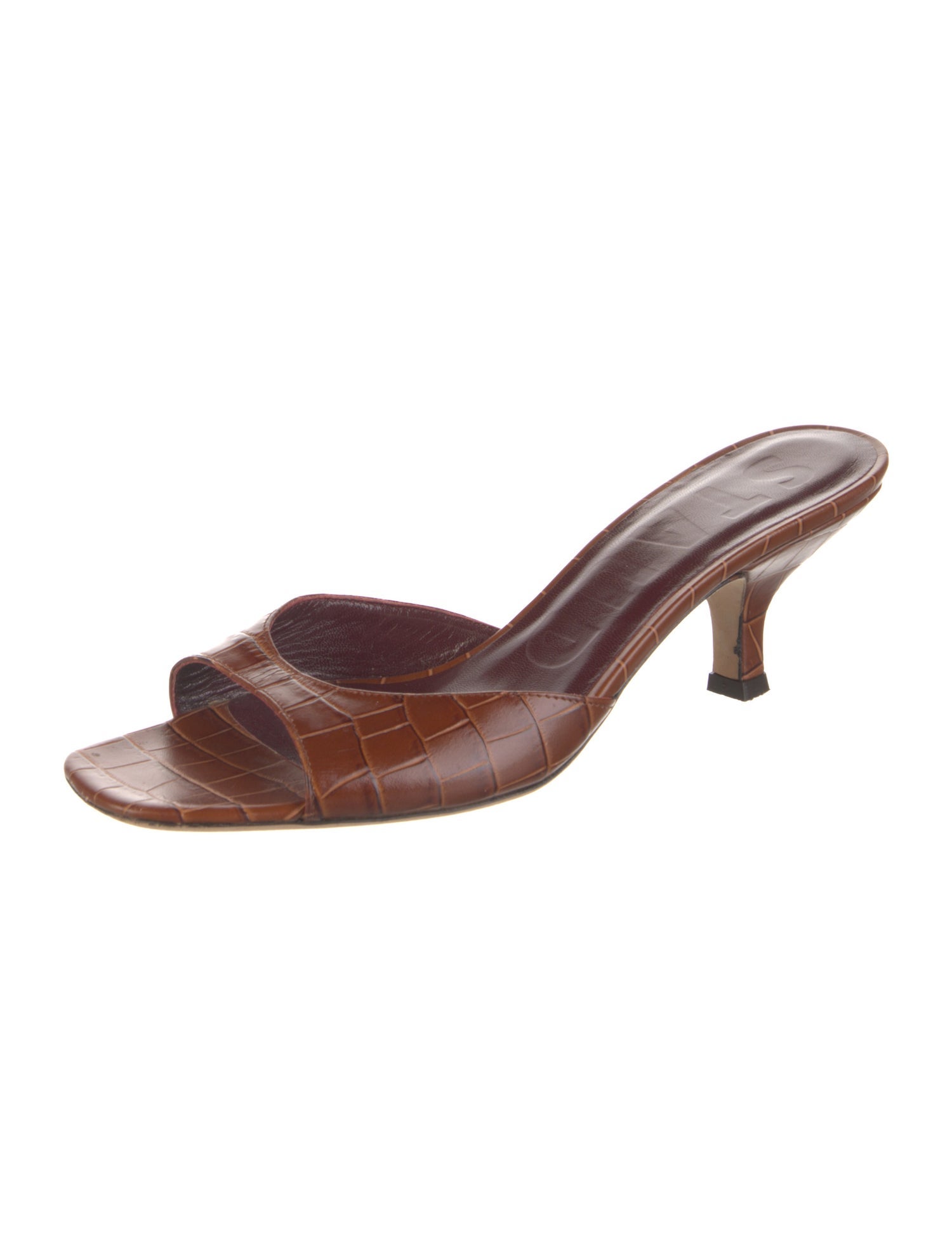 Staud Embossed Leather Slides