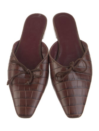 Staud Embossed Leather Bow Accents Mules