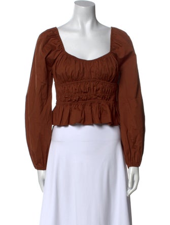 Staud Square Neckline Long Sleeve Crop Top