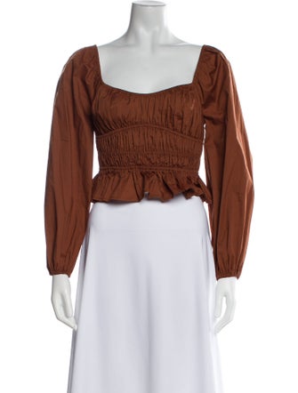 Staud Square Neckline Long Sleeve Crop Top