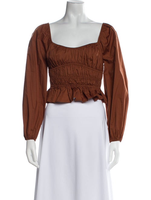 Staud Square Neckline Long Sleeve Crop Top