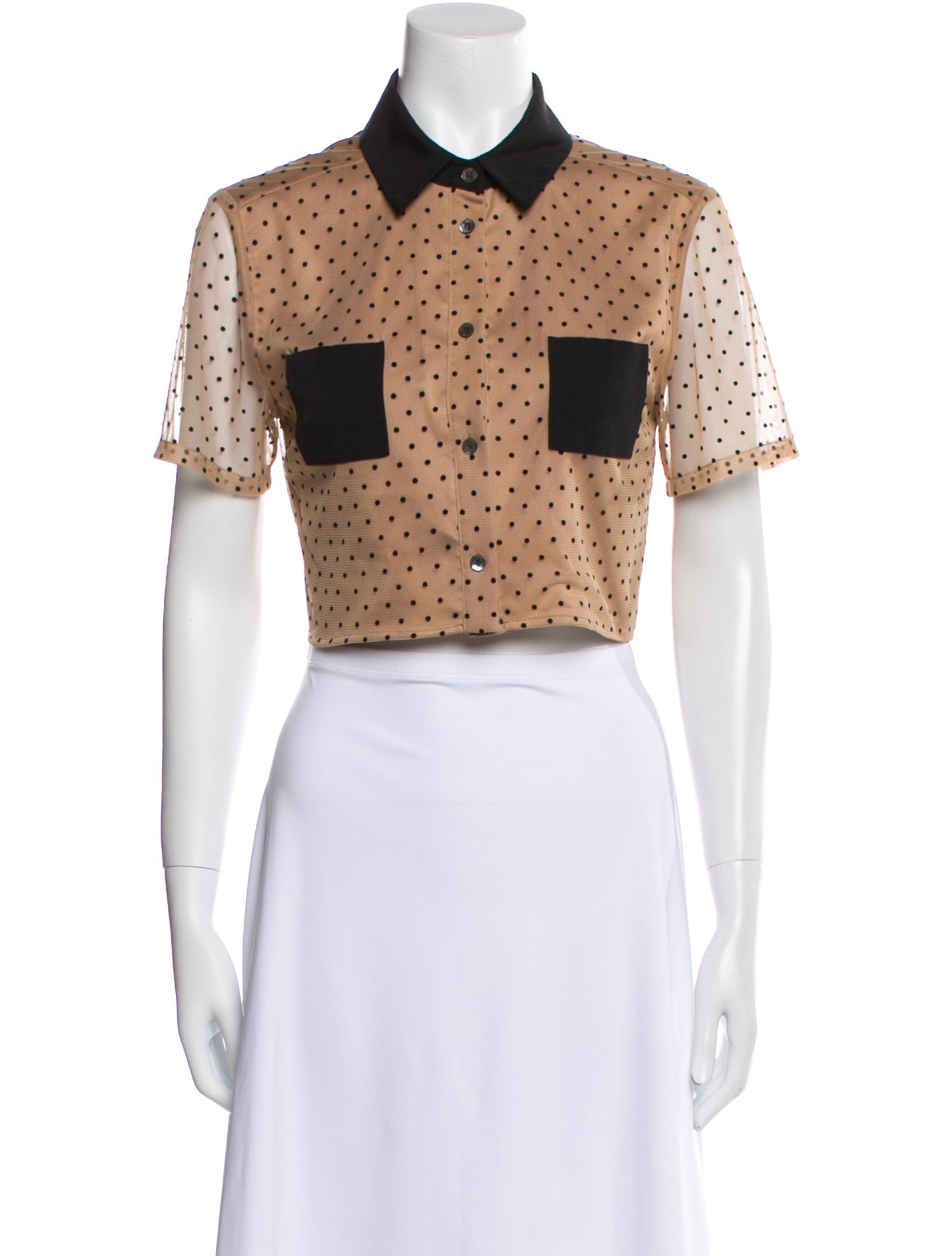 Staud Polka Dot Print Short Sleeve Crop Top