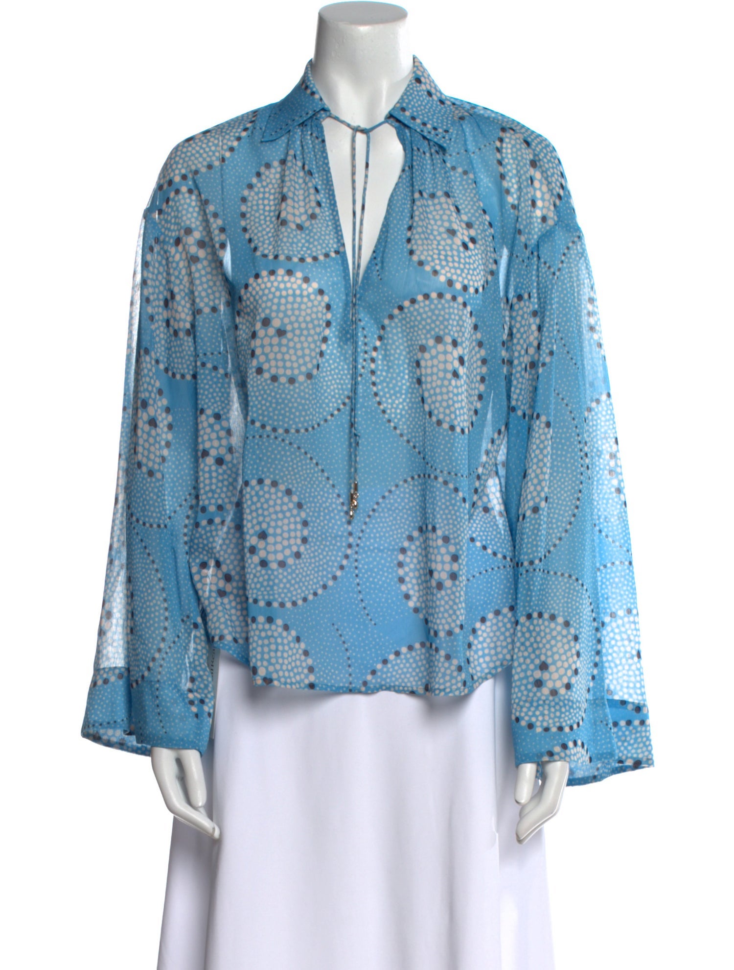 Staud Printed Tie Neck Button-Up Top