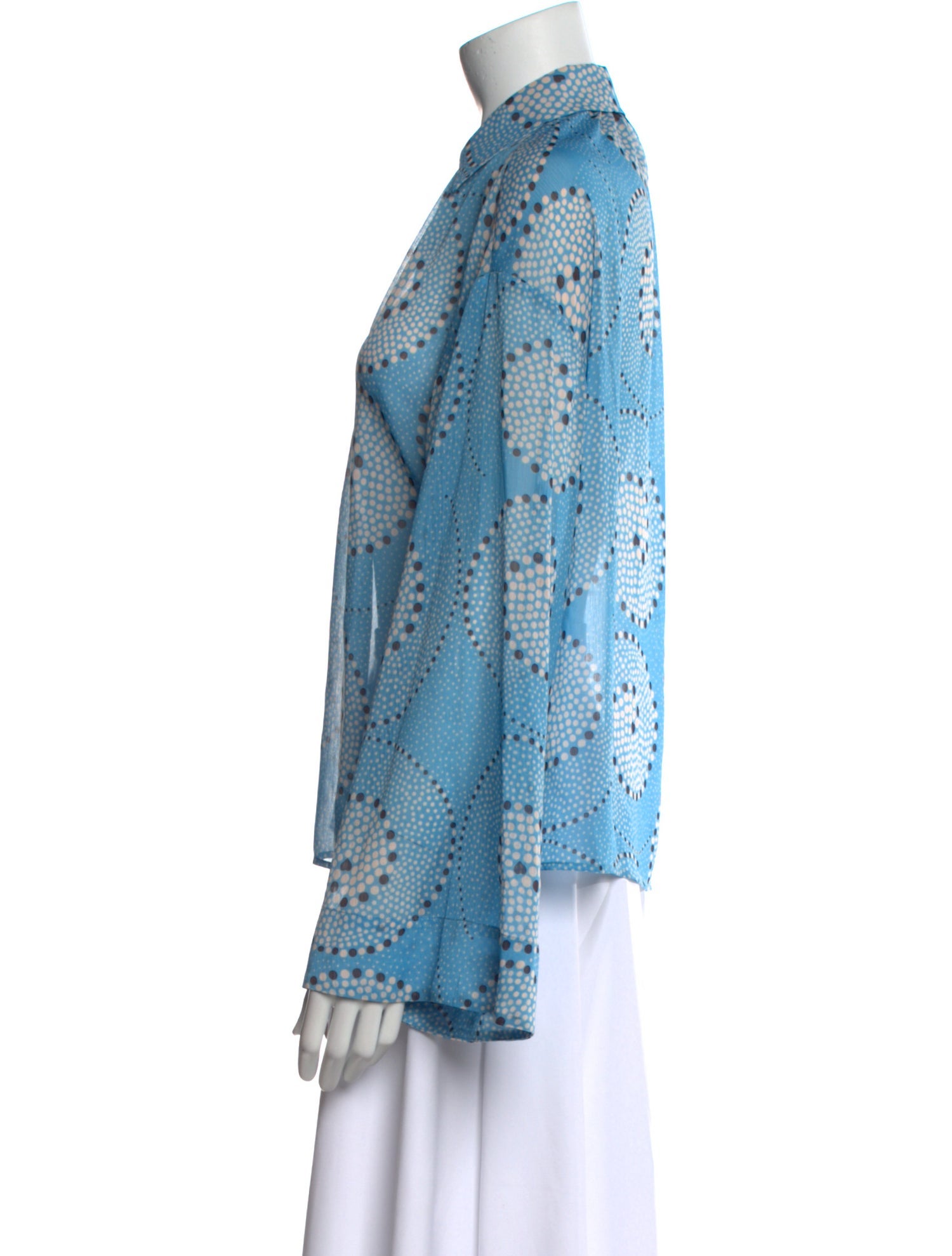 Staud Printed Tie Neck Button-Up Top