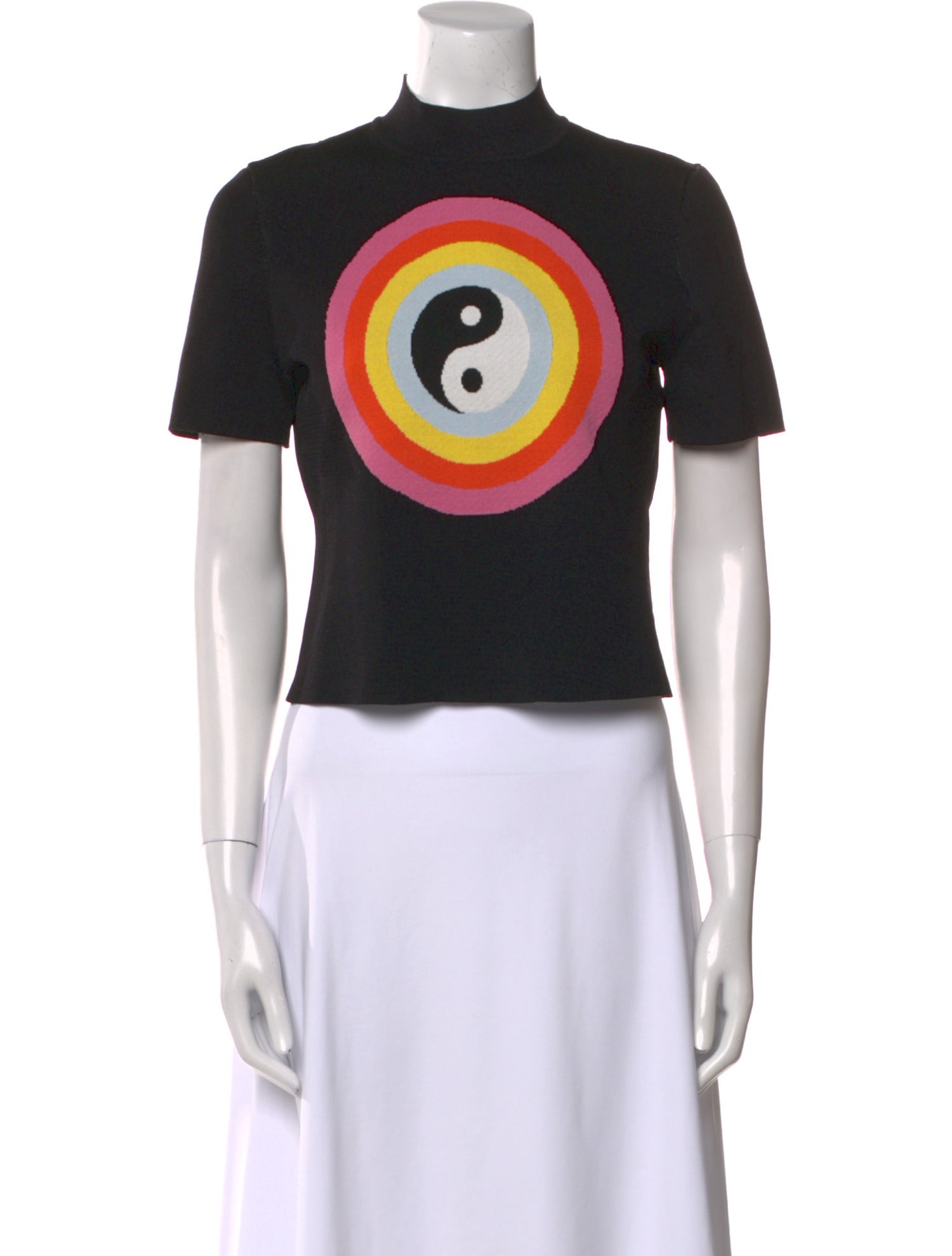 Staud Graphic Print Mock Neck Crop Top