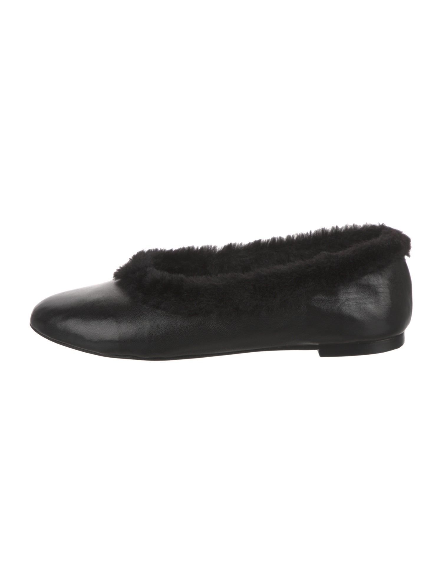 Staud Leather Faux Fur Trim Ballet Flats