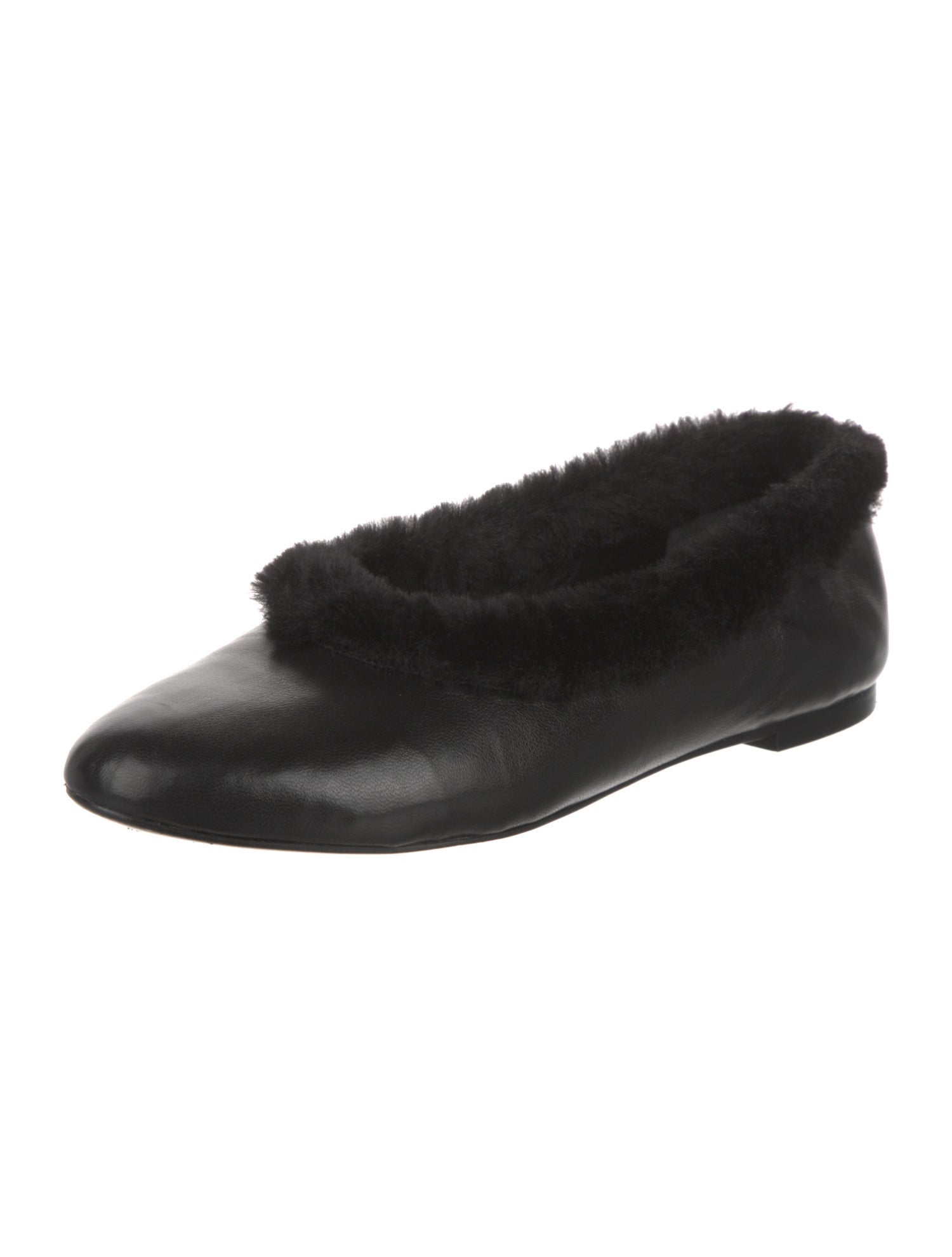 Staud Leather Faux Fur Trim Ballet Flats