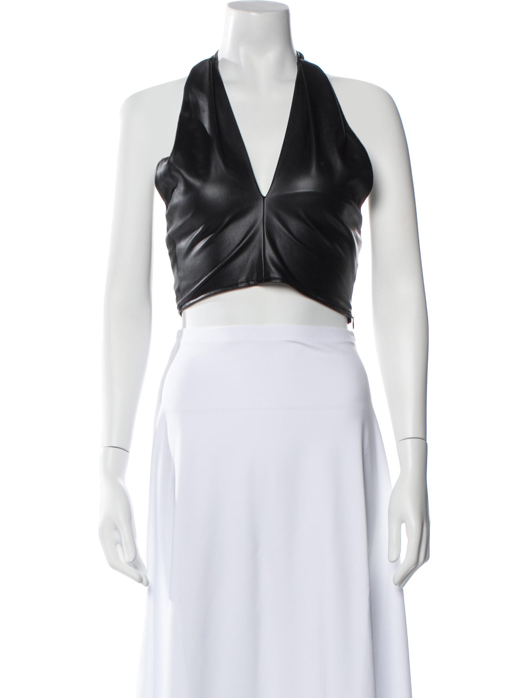 Staud Faux Leather V-Neck Crop Top