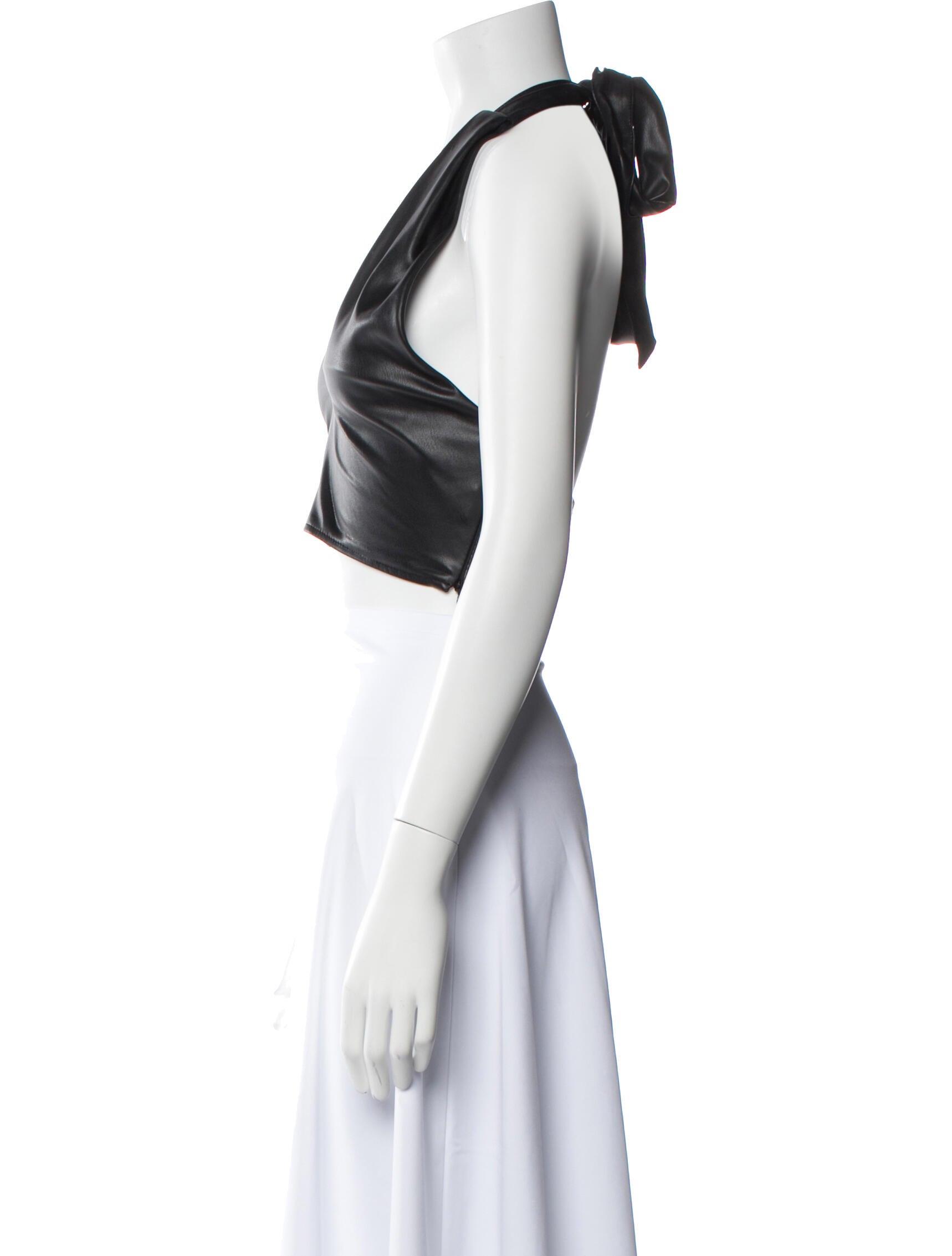 Staud Faux Leather V-Neck Crop Top