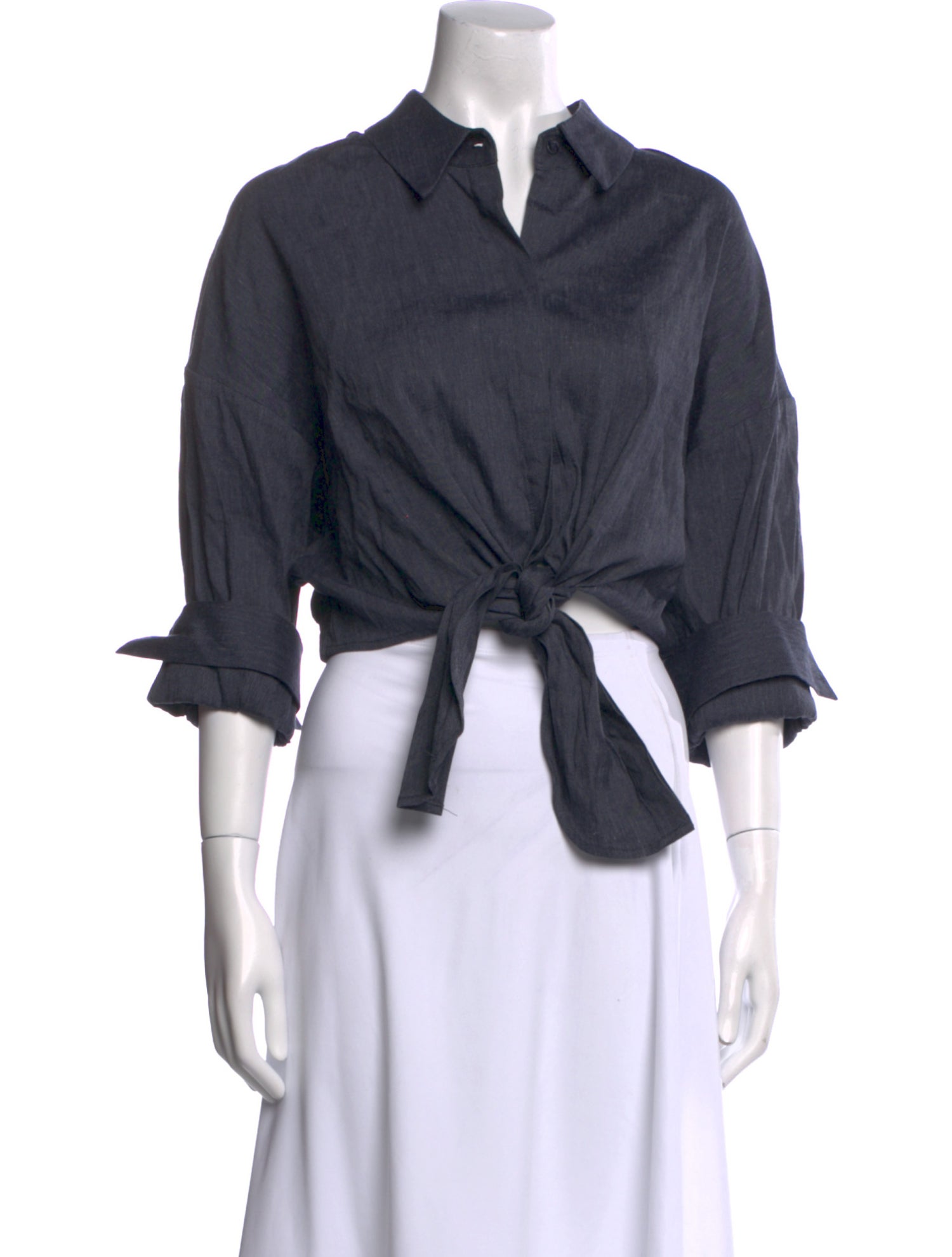 Staud Linen Three-Quarter Sleeve Crop Top w/ Tags