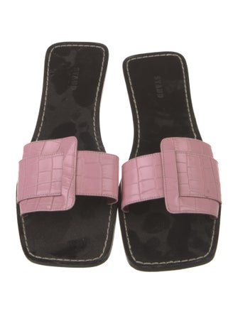 Staud Embossed Leather Slides