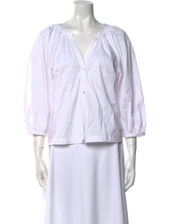 Staud V-Neck Three-Quarter Sleeve Button-Up Top