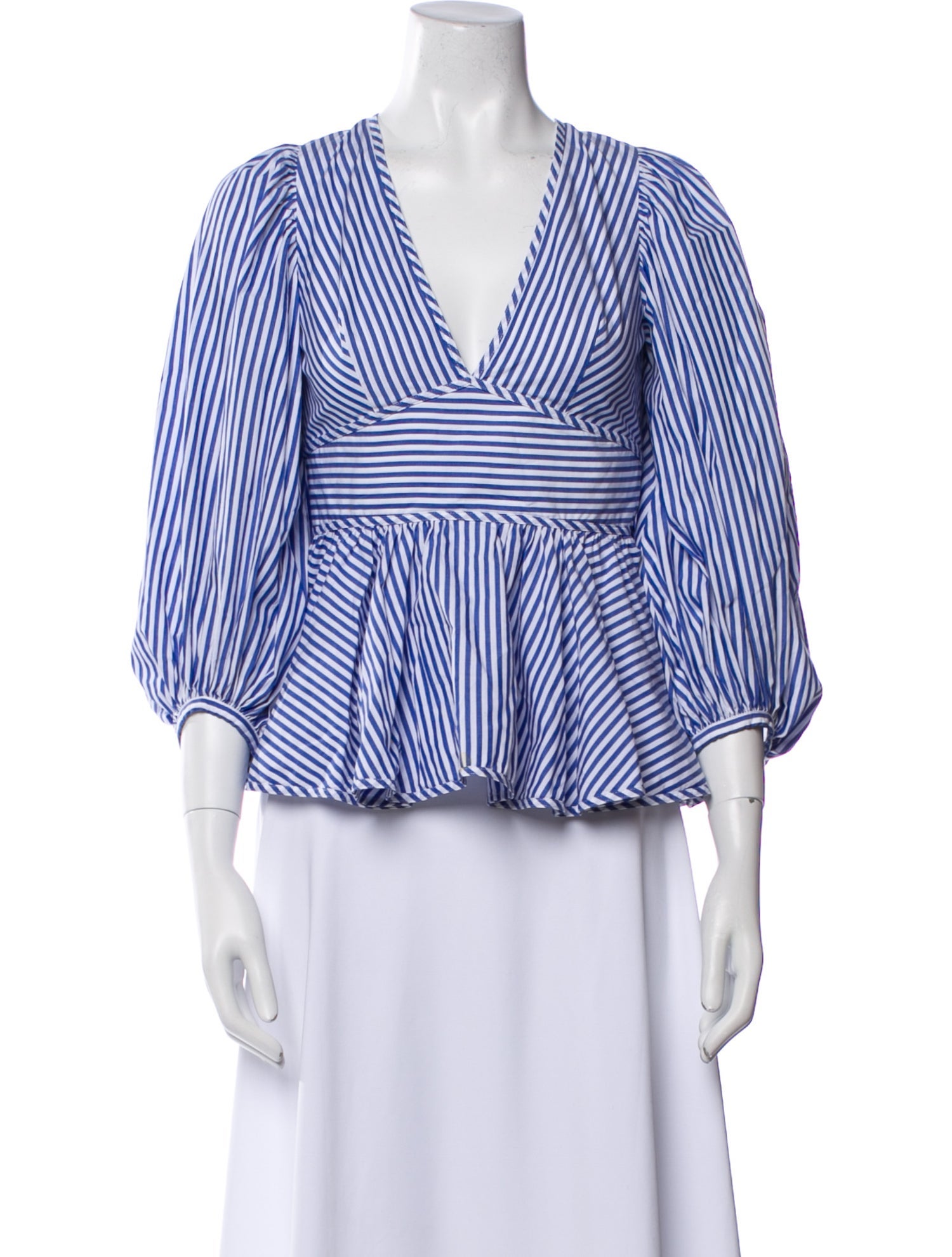 Staud Striped V-Neck Blouse