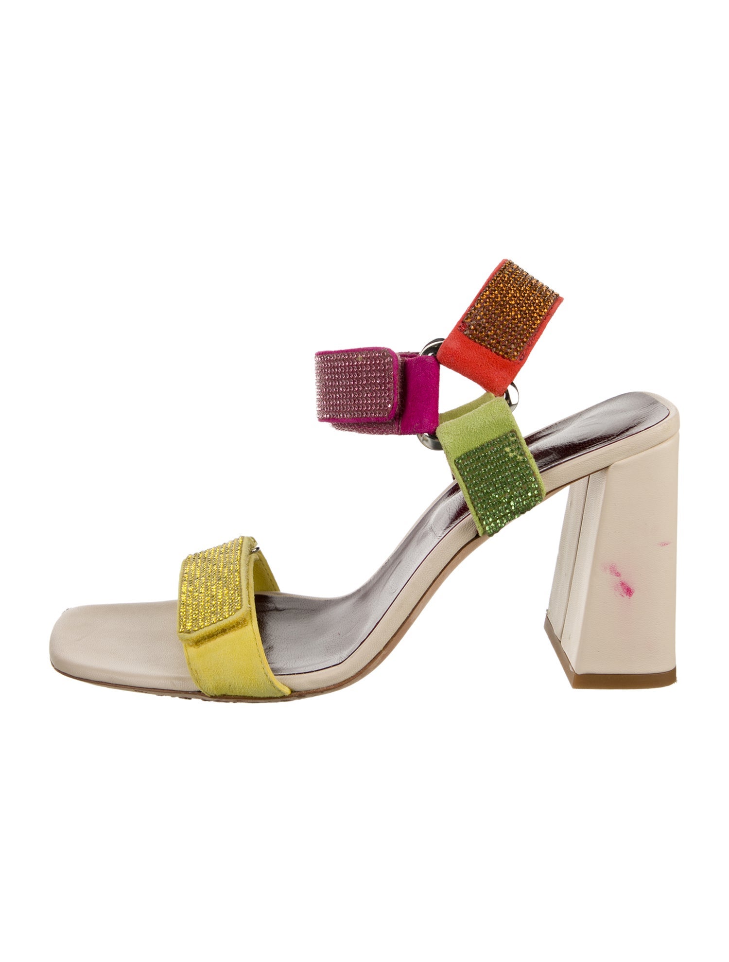Staud Suede Colorblock Pattern Sandals
