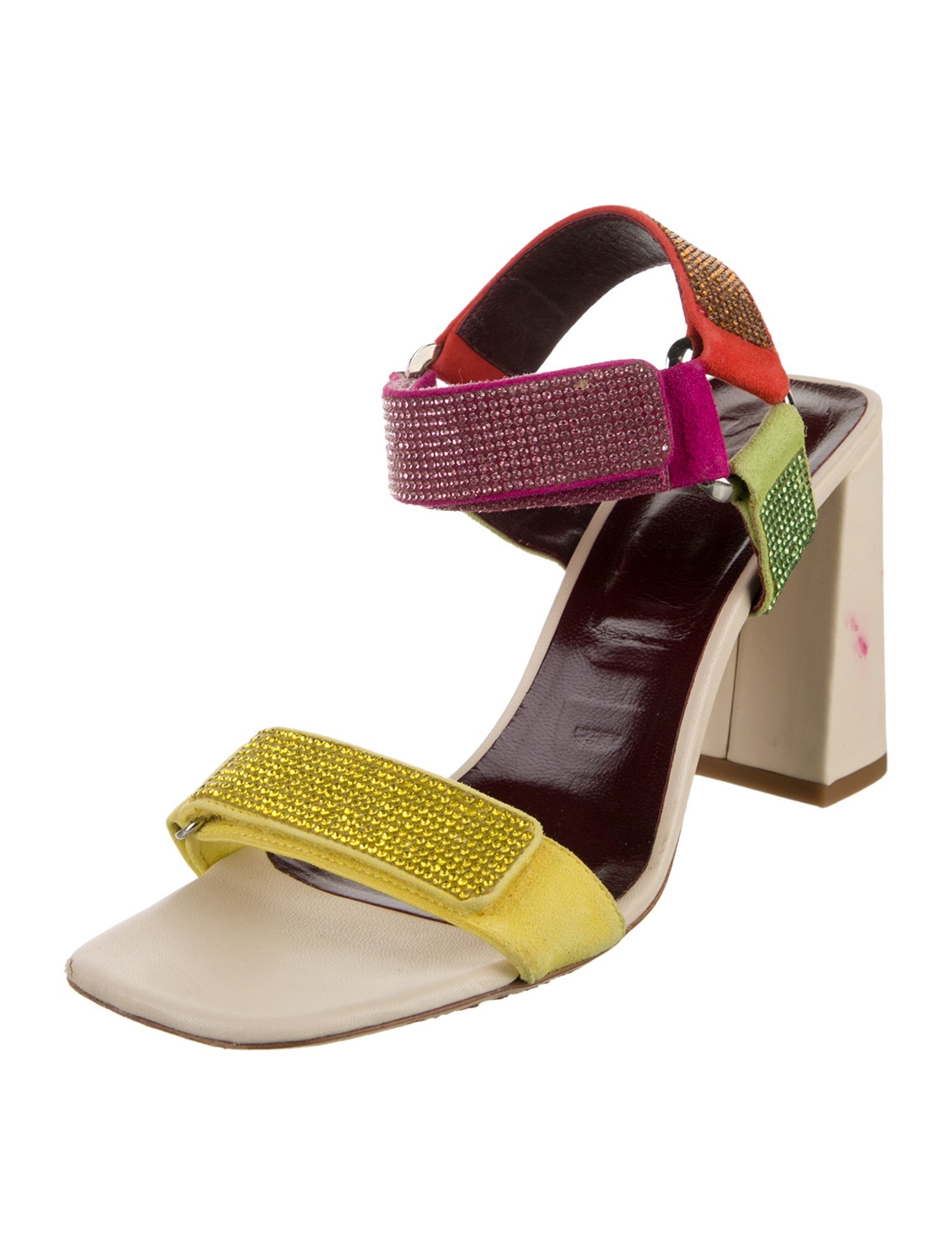 Staud Suede Colorblock Pattern Sandals