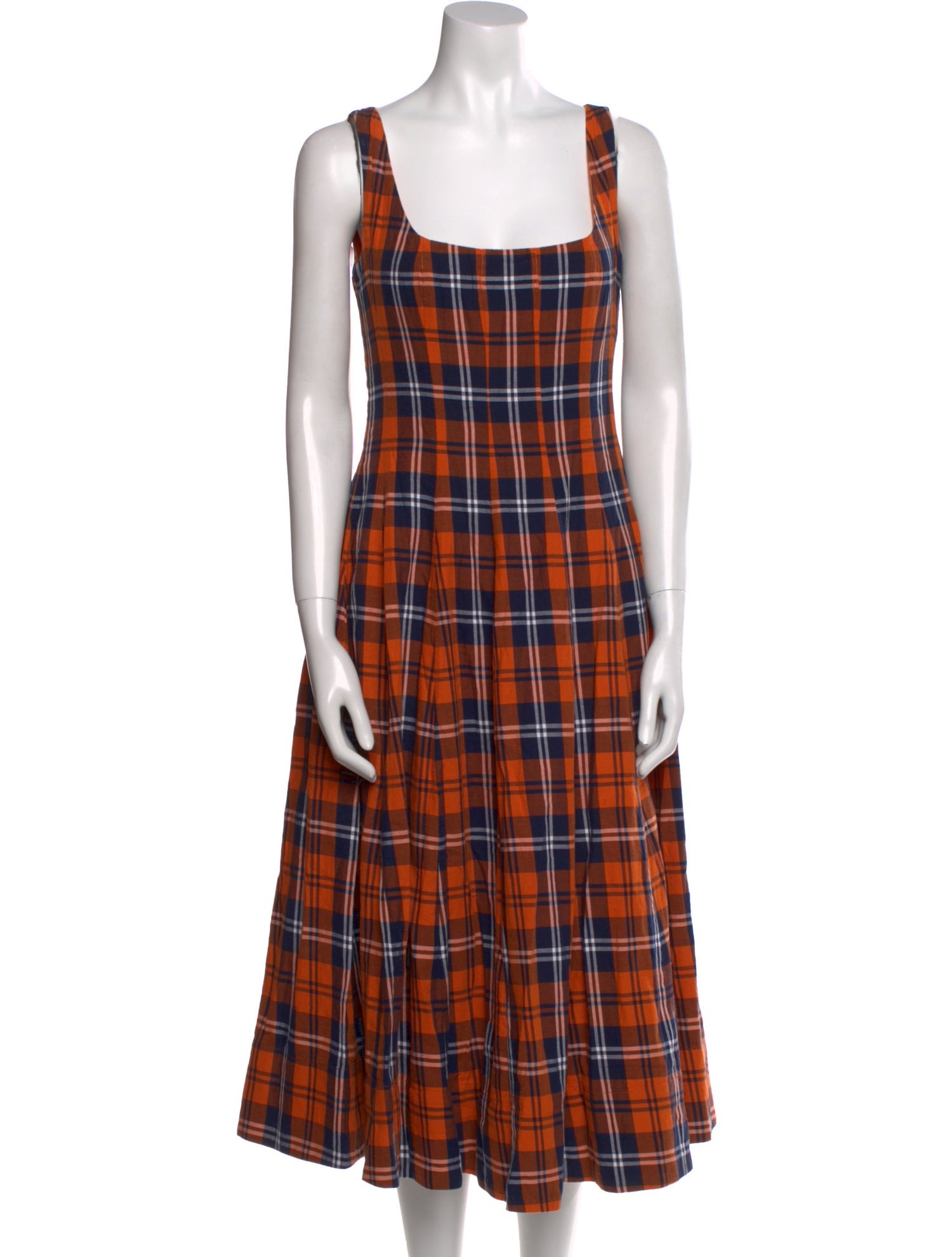 Staud Plaid Print Midi Length Dress