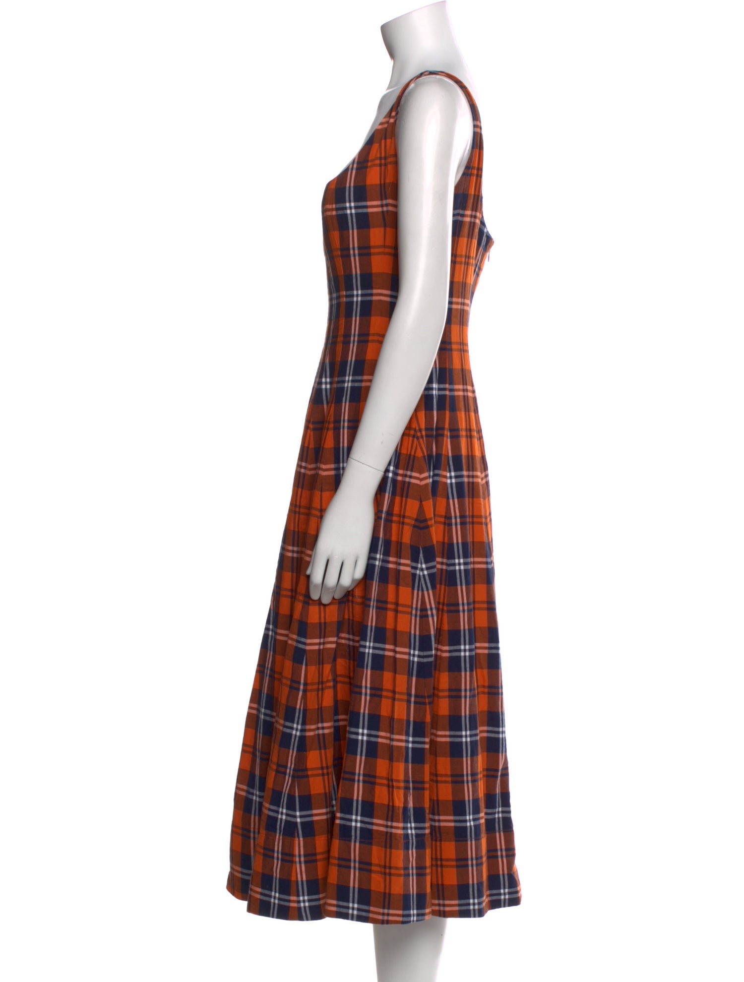 Staud Plaid Print Midi Length Dress