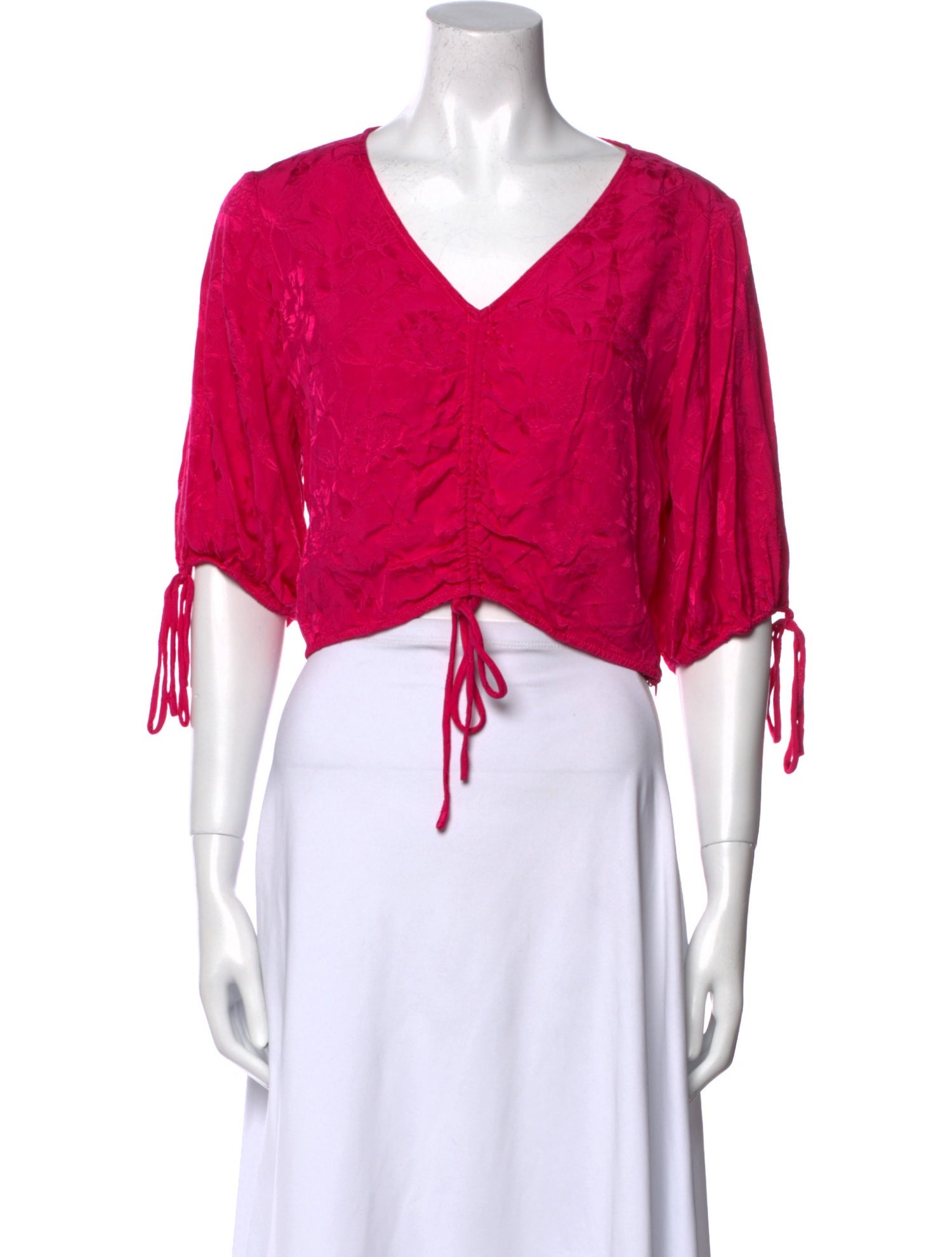 Staud V-Neck Three-Quarter Sleeve Crop Top