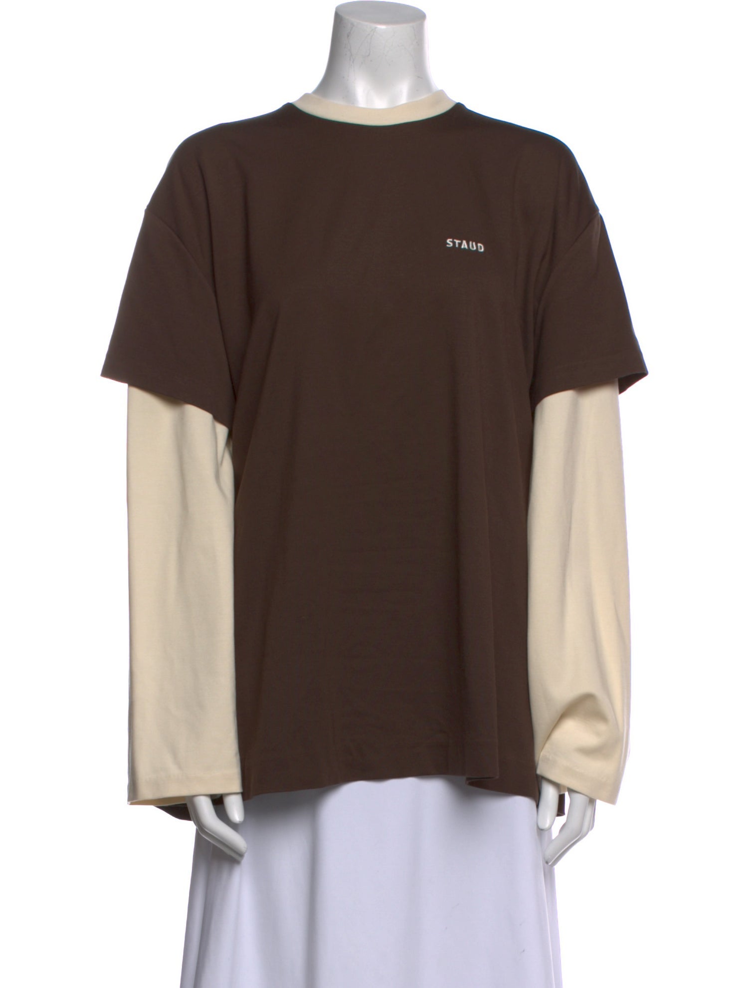 Staud Colorblock Pattern Crew Neck T-Shirt