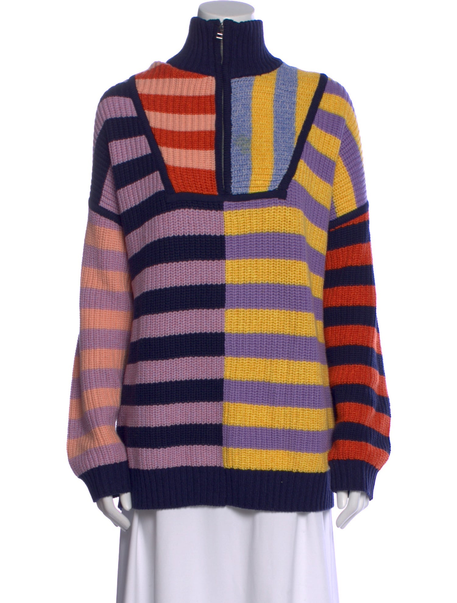 Staud Striped Mock Neck Sweater