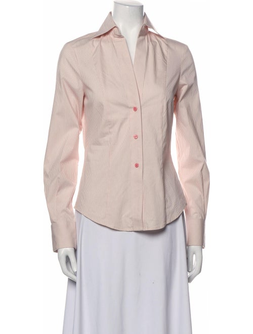 Stefanel Striped Long Sleeve Button-Up Top