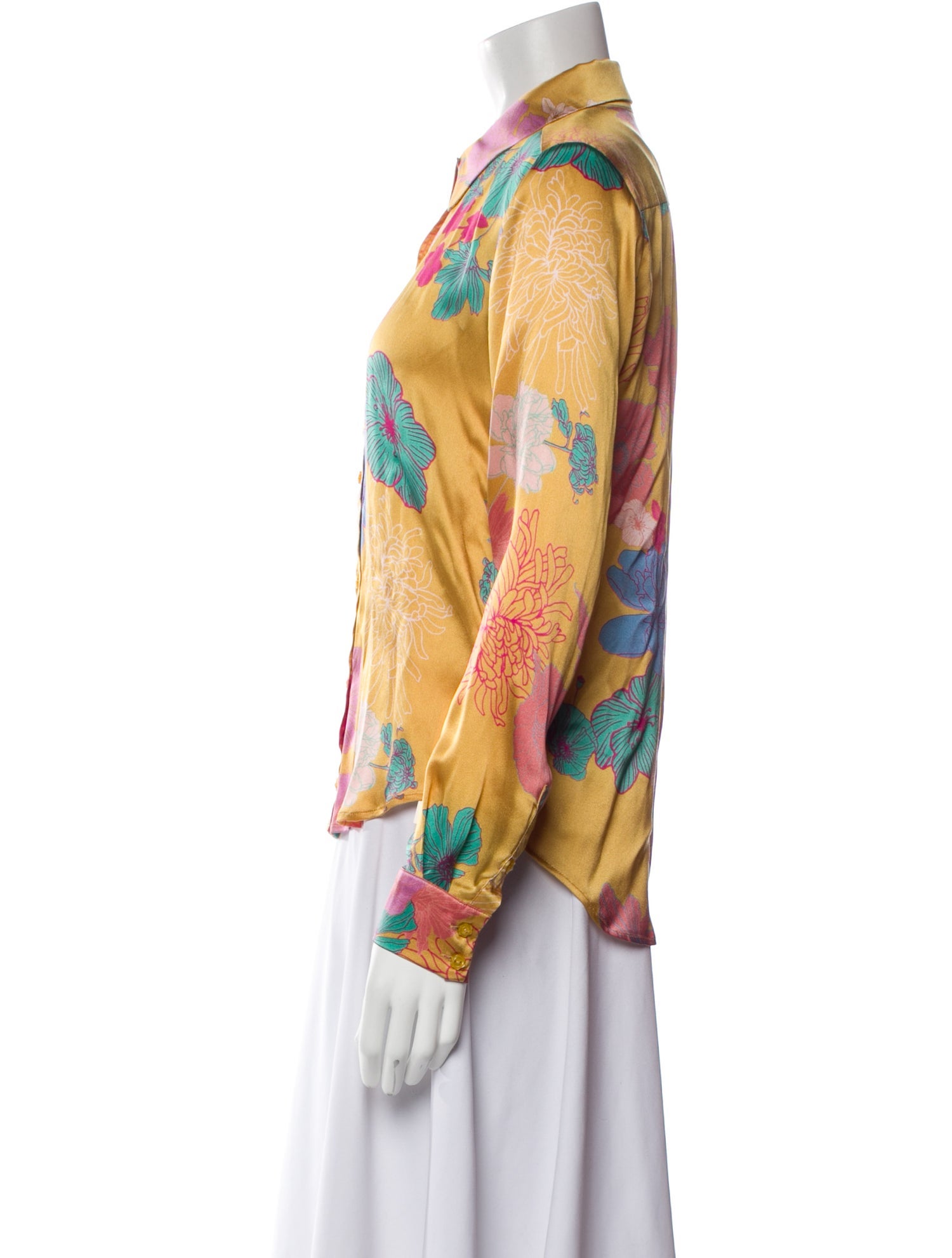 Stine Goya Silk Floral Print Button-Up Top