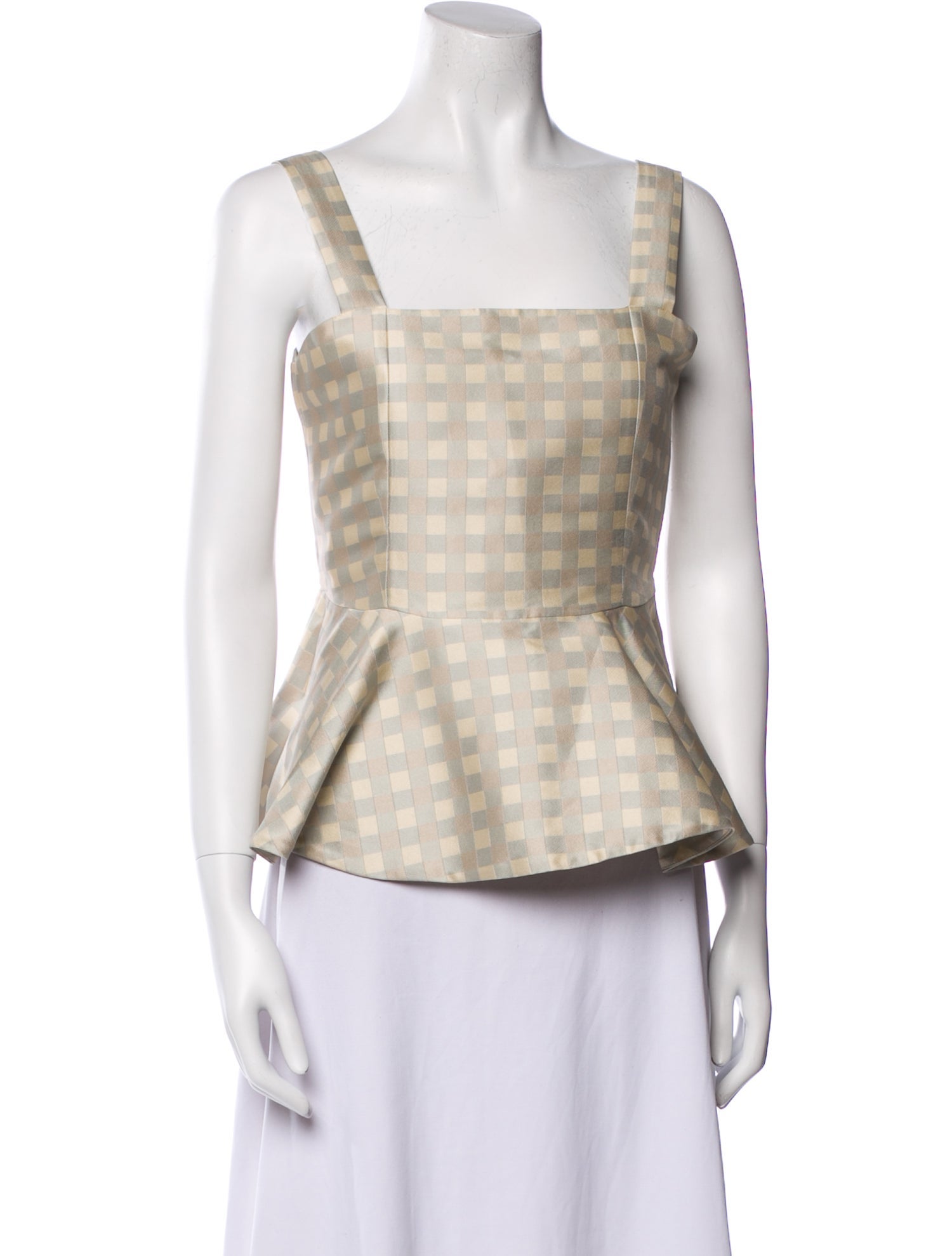 Stine Goya Plaid Print Square Neckline Top