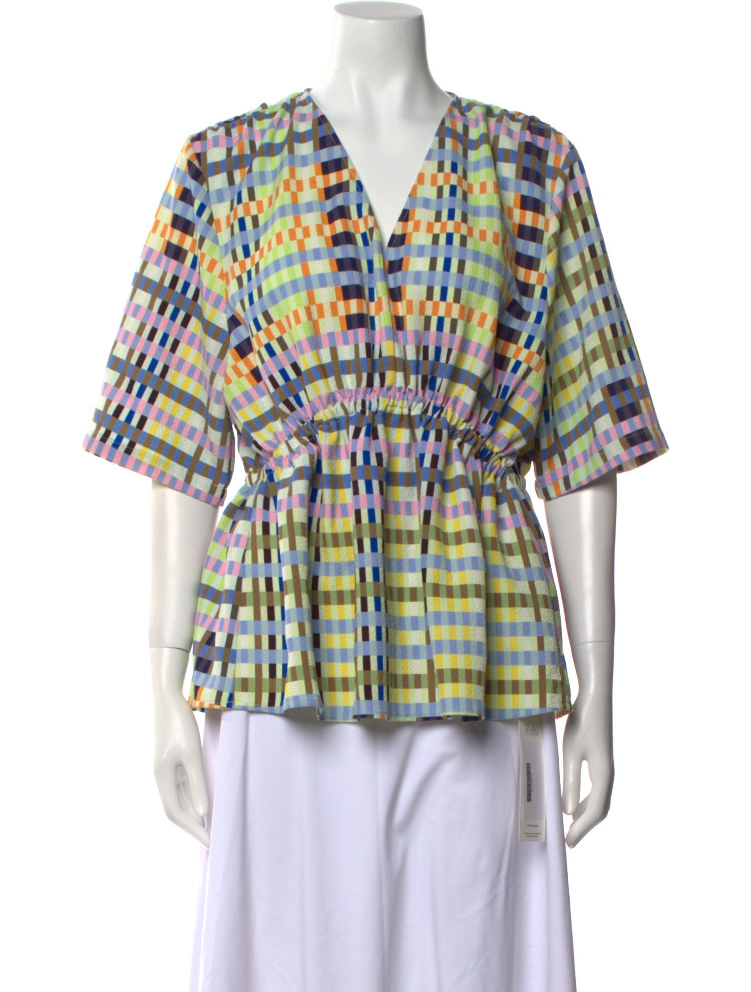 Stine Goya Plaid Print V-Neck Blouse