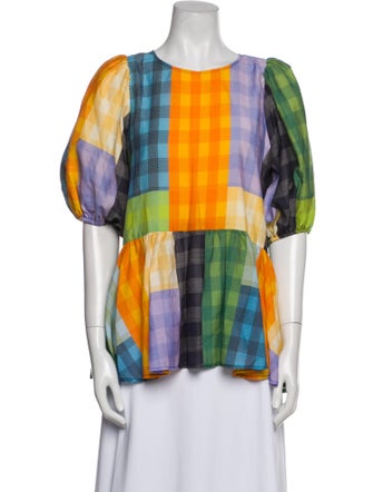 Stine Goya Plaid Print Bateau Neckline Blouse
