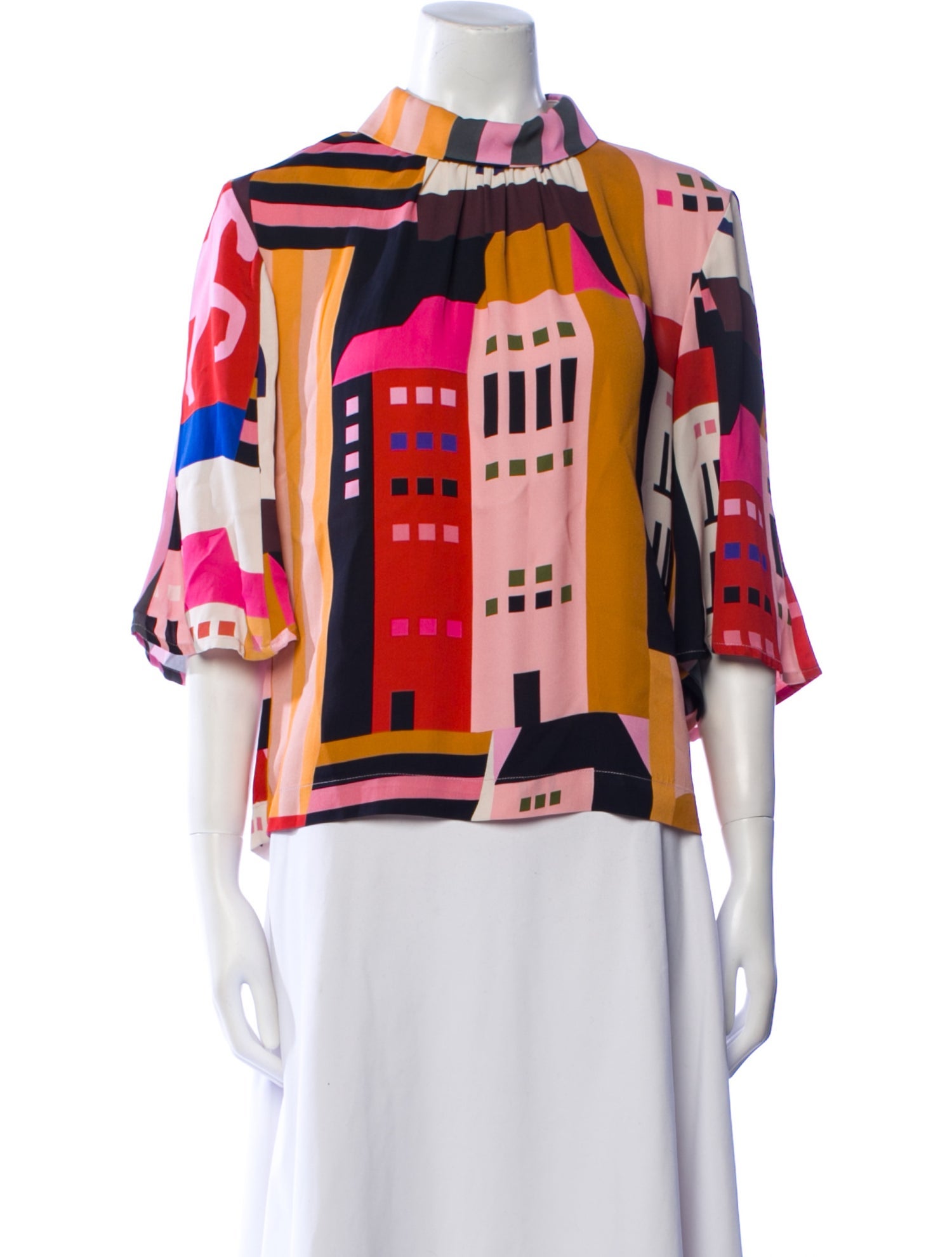Stine Goya Graphic Print Mock Neck Blouse