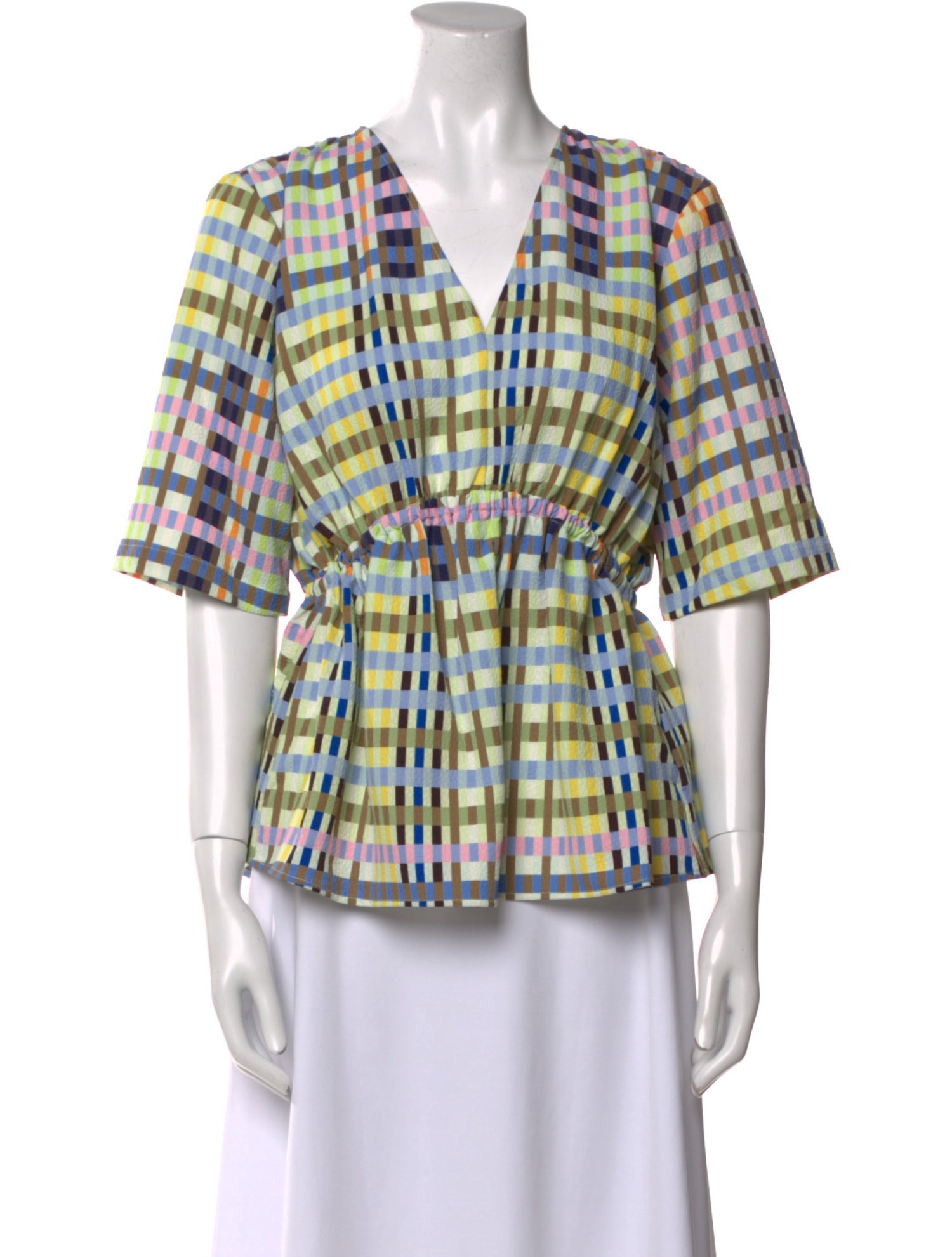 Stine Goya Plaid Print V-Neck Blouse
