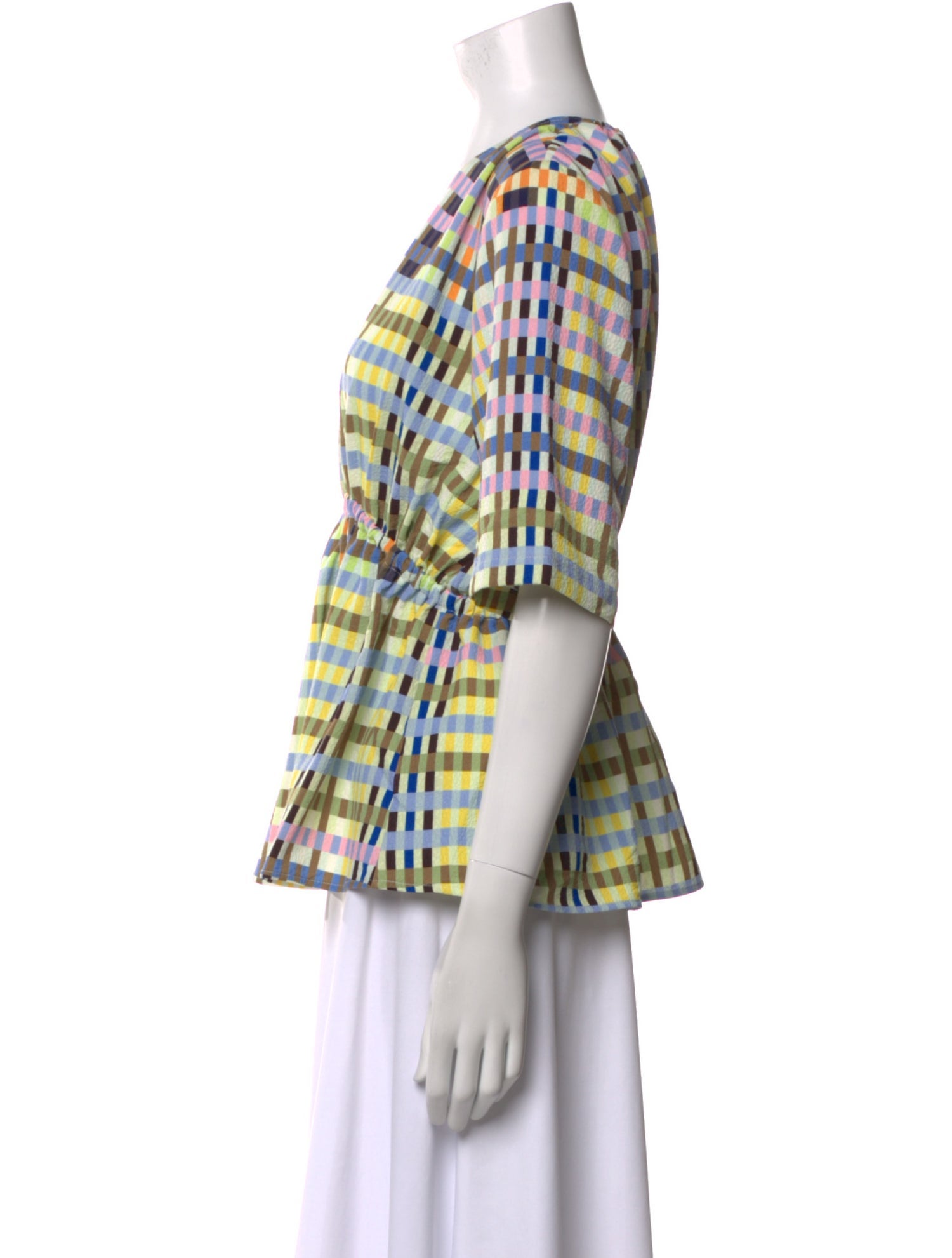 Stine Goya Plaid Print V-Neck Blouse