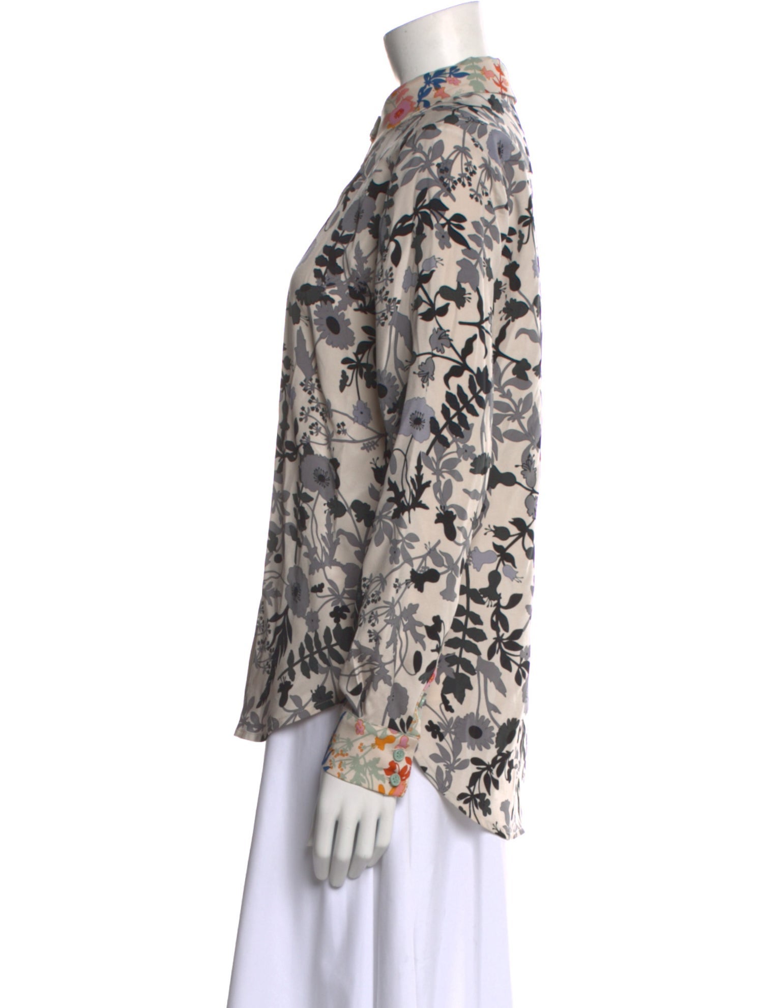 Stine Goya Silk Floral Print Button-Up Top