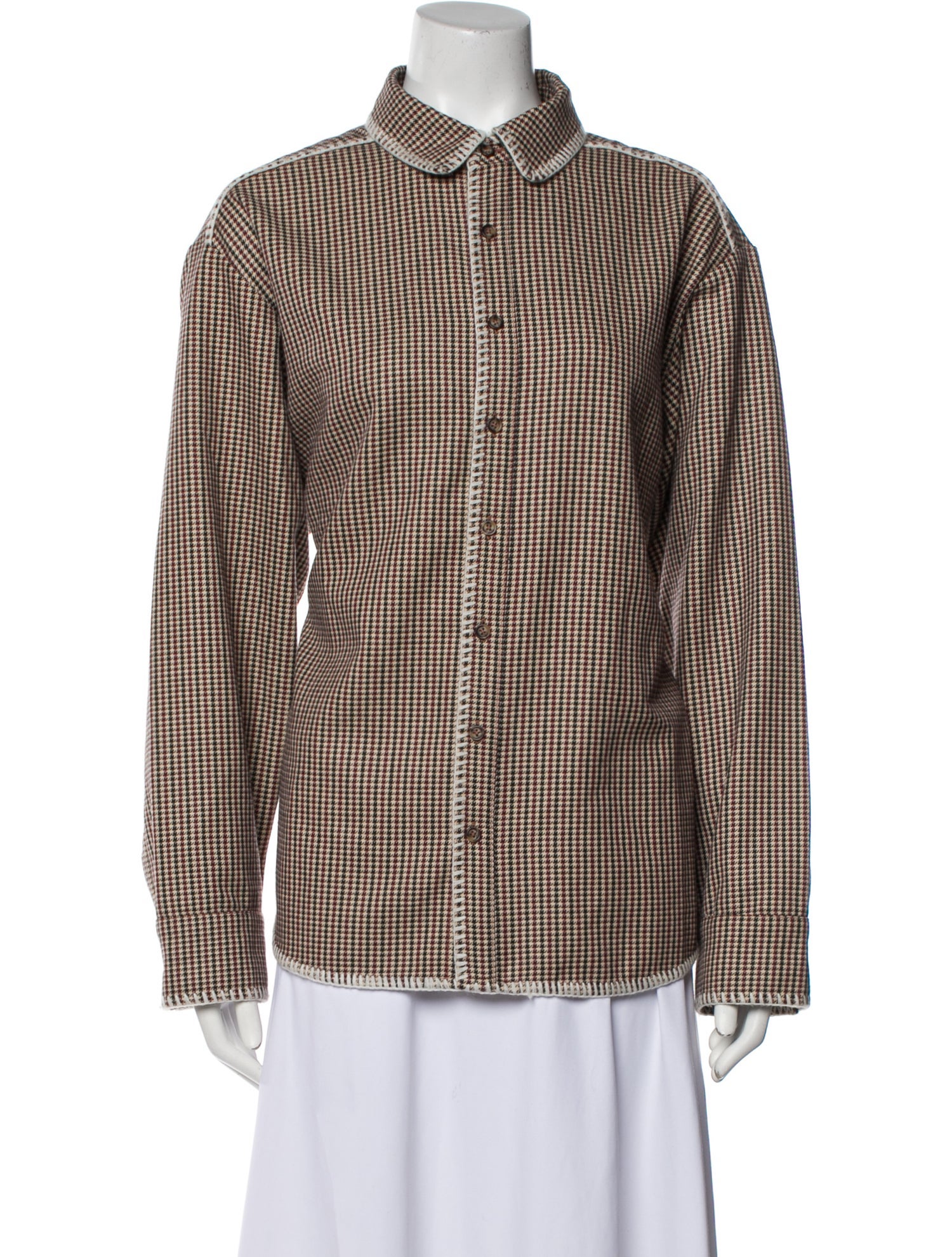 Still Here Plaid Print Mock Neck Button-Up Top