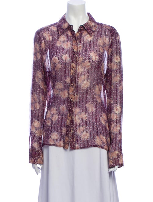 St. John Couture Silk Printed Button-Up Top Purple