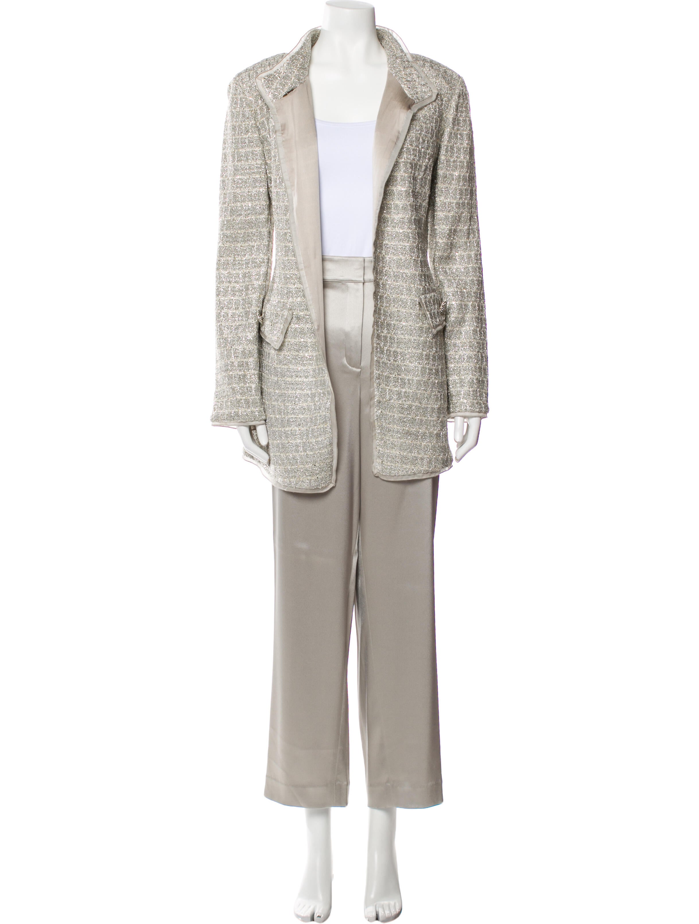 St. John Couture Plaid Print Glitter Accents Pant Set w/ Tags