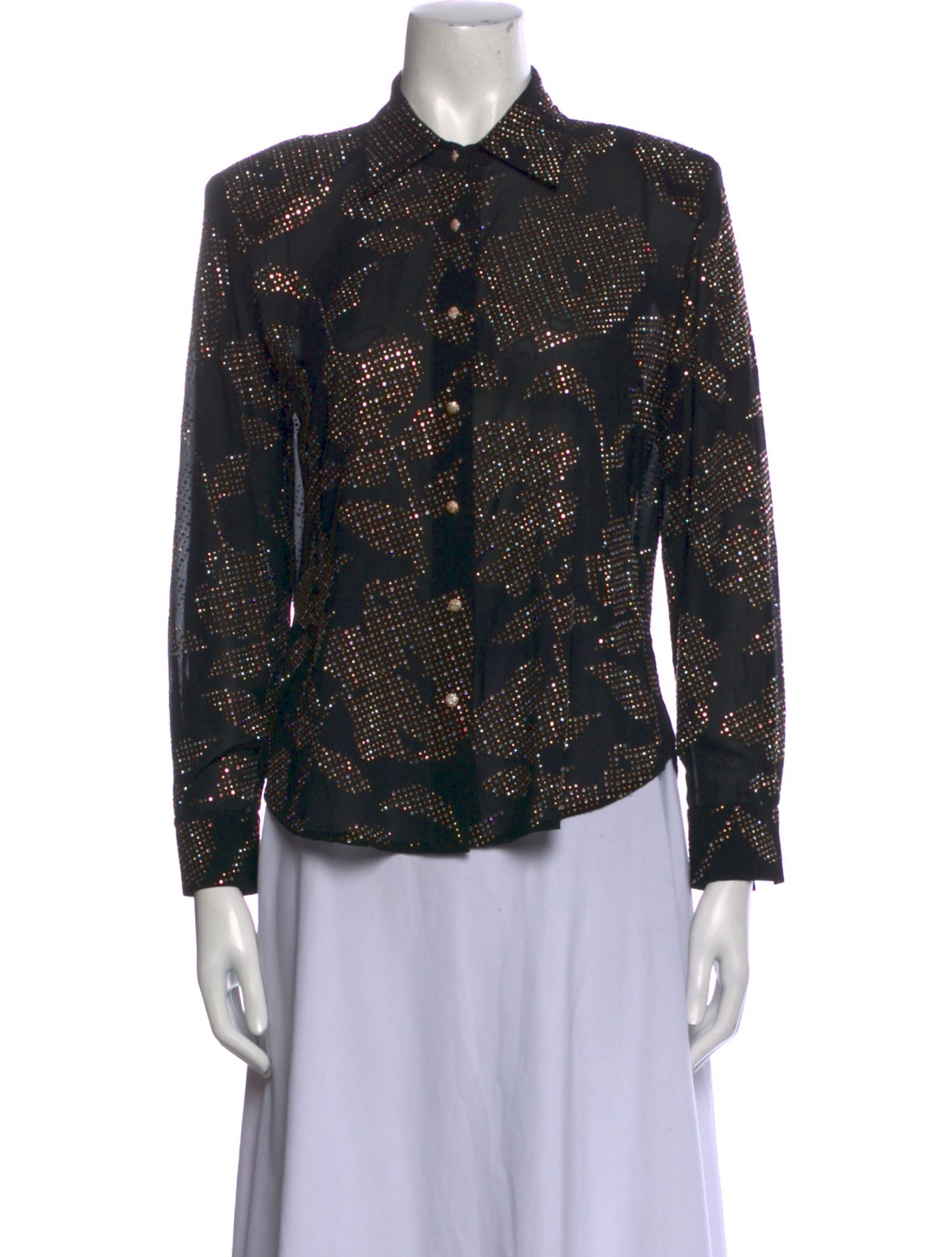 St. John Couture Printed Long Sleeve Button-Up Top