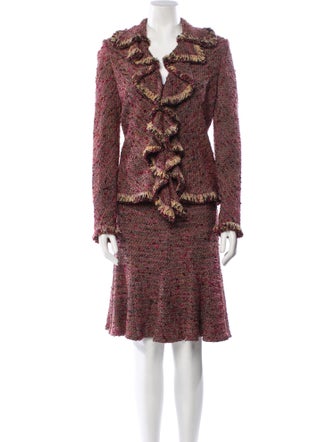St. John Couture Tweed Pattern Ruffle Embellishment Skirt Suit