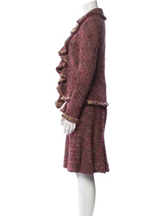 St. John Couture Tweed Pattern Ruffle Embellishment Skirt Suit