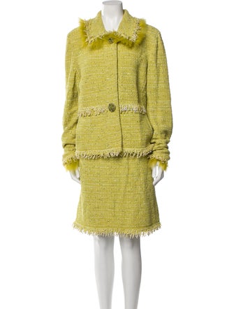 St. John Couture Tweed Pattern Feather Trim Skirt Suit