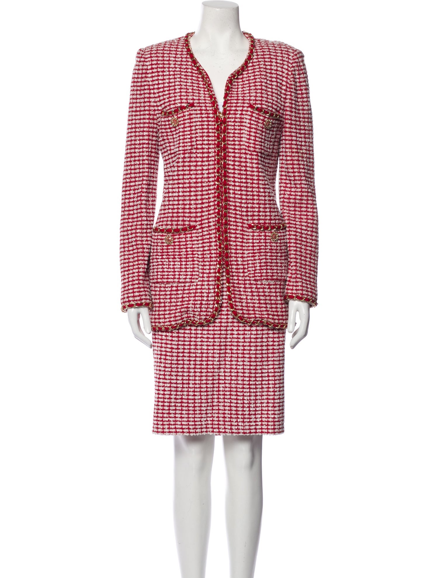 St. John Couture Tweed Pattern Chain-Link Accents Skirt Set