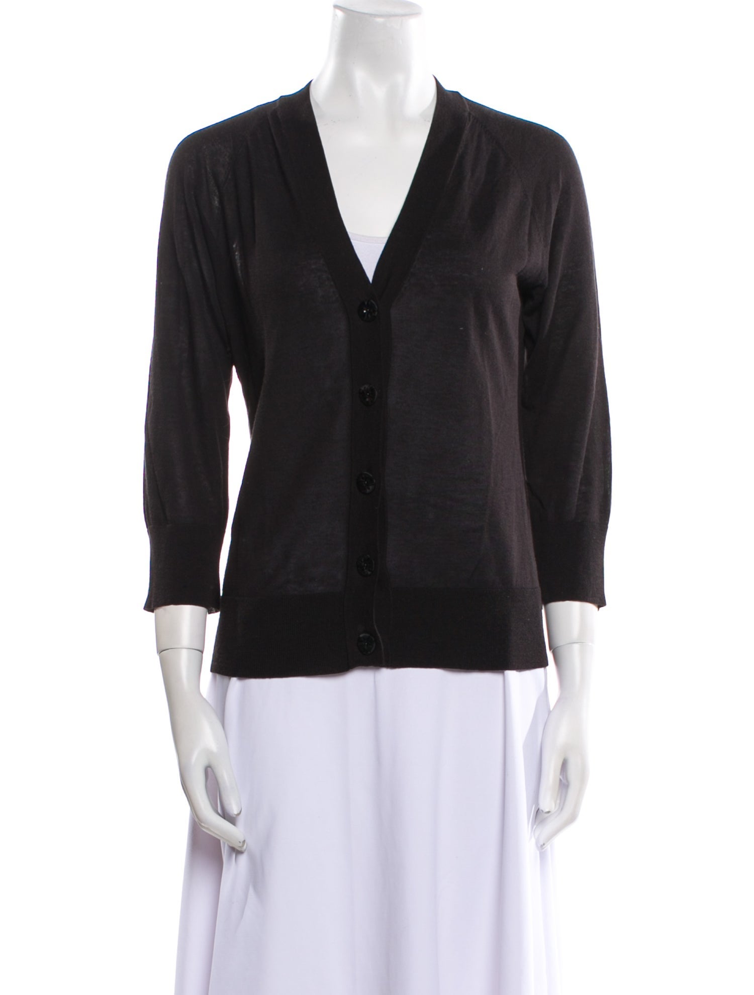 St. John Couture Wool V-Neck Button-Up Top