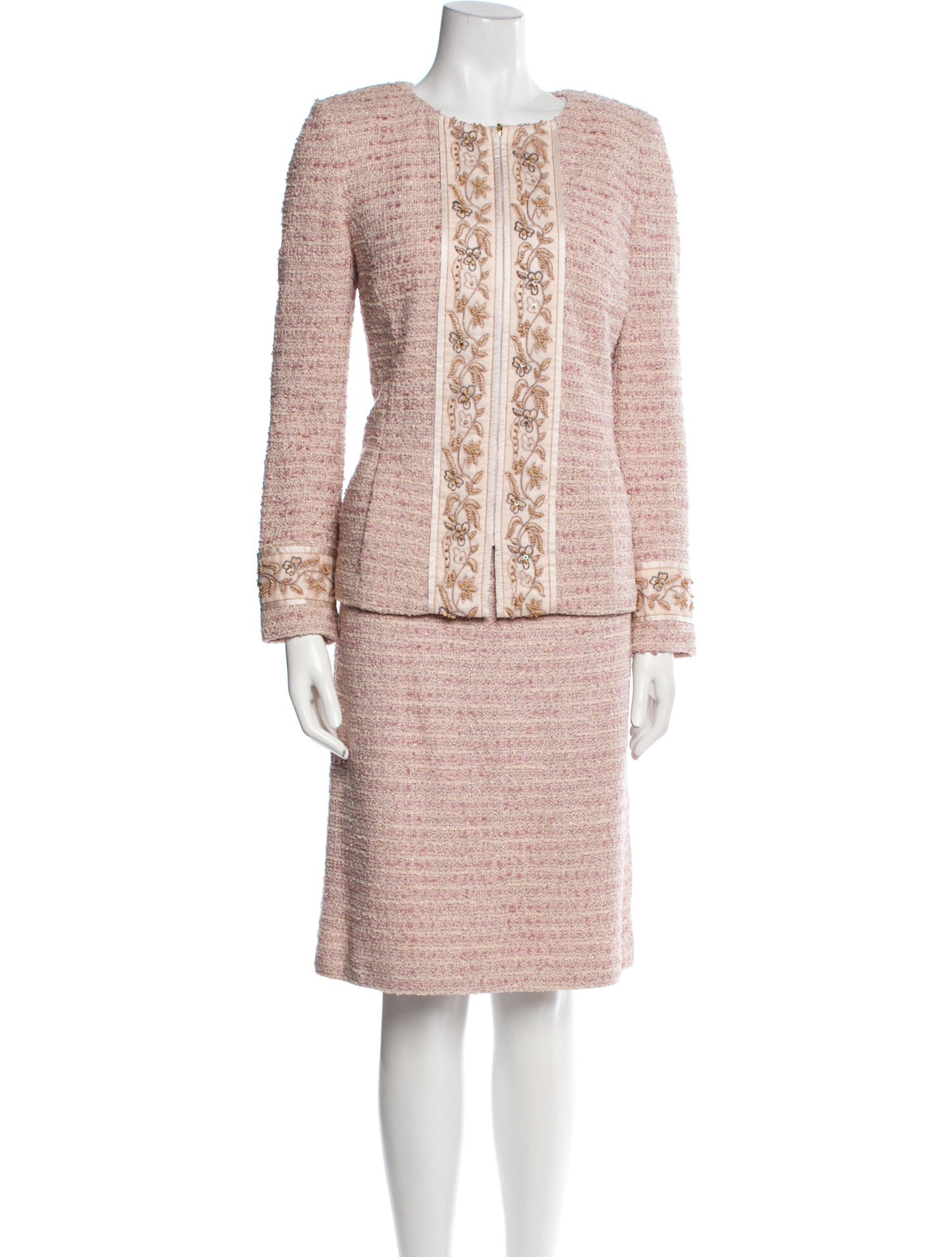 St. John Couture Wool Tweed Pattern Skirt Set